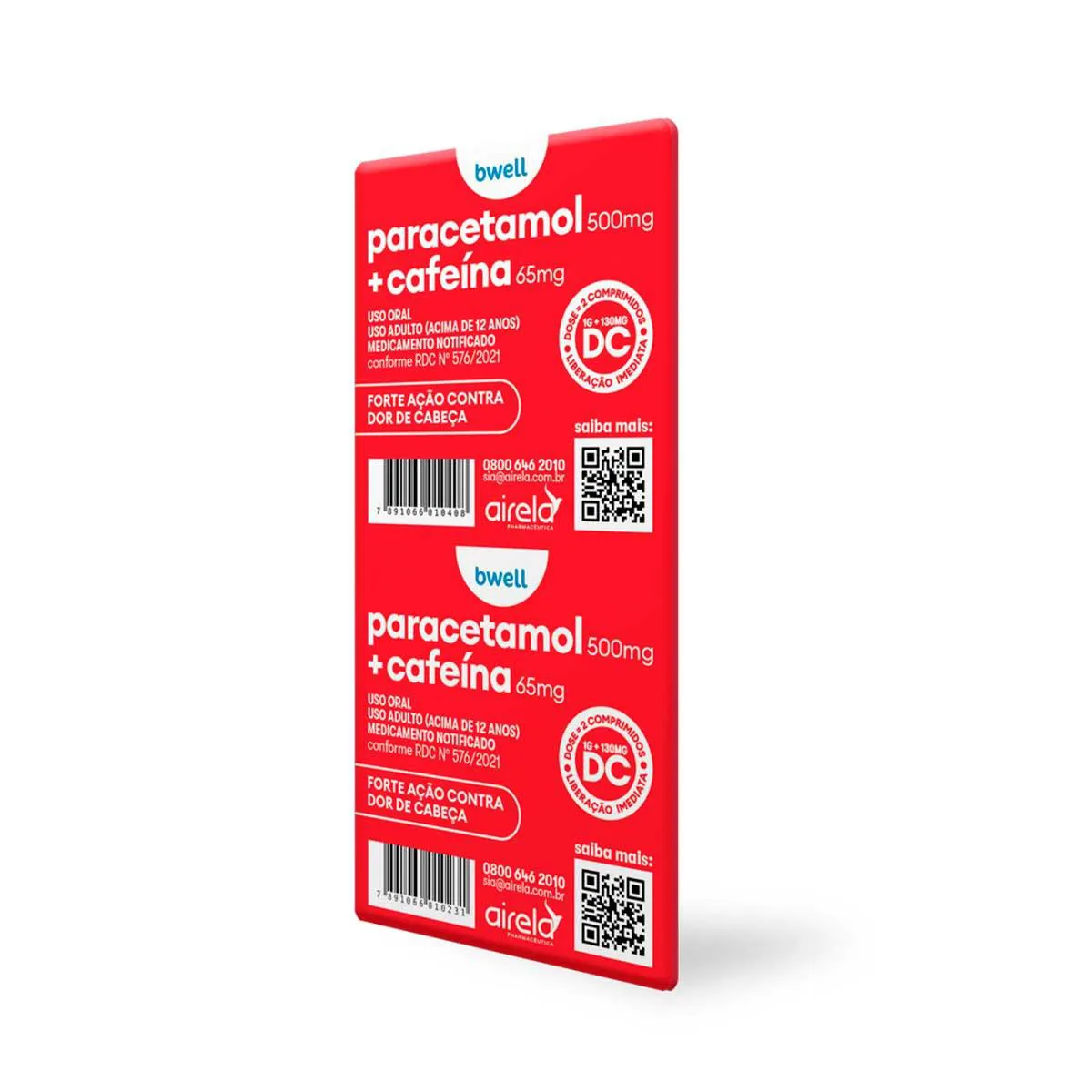 bwell Paracetamol 500mg + Cafeina 65mg 10 comprimidos