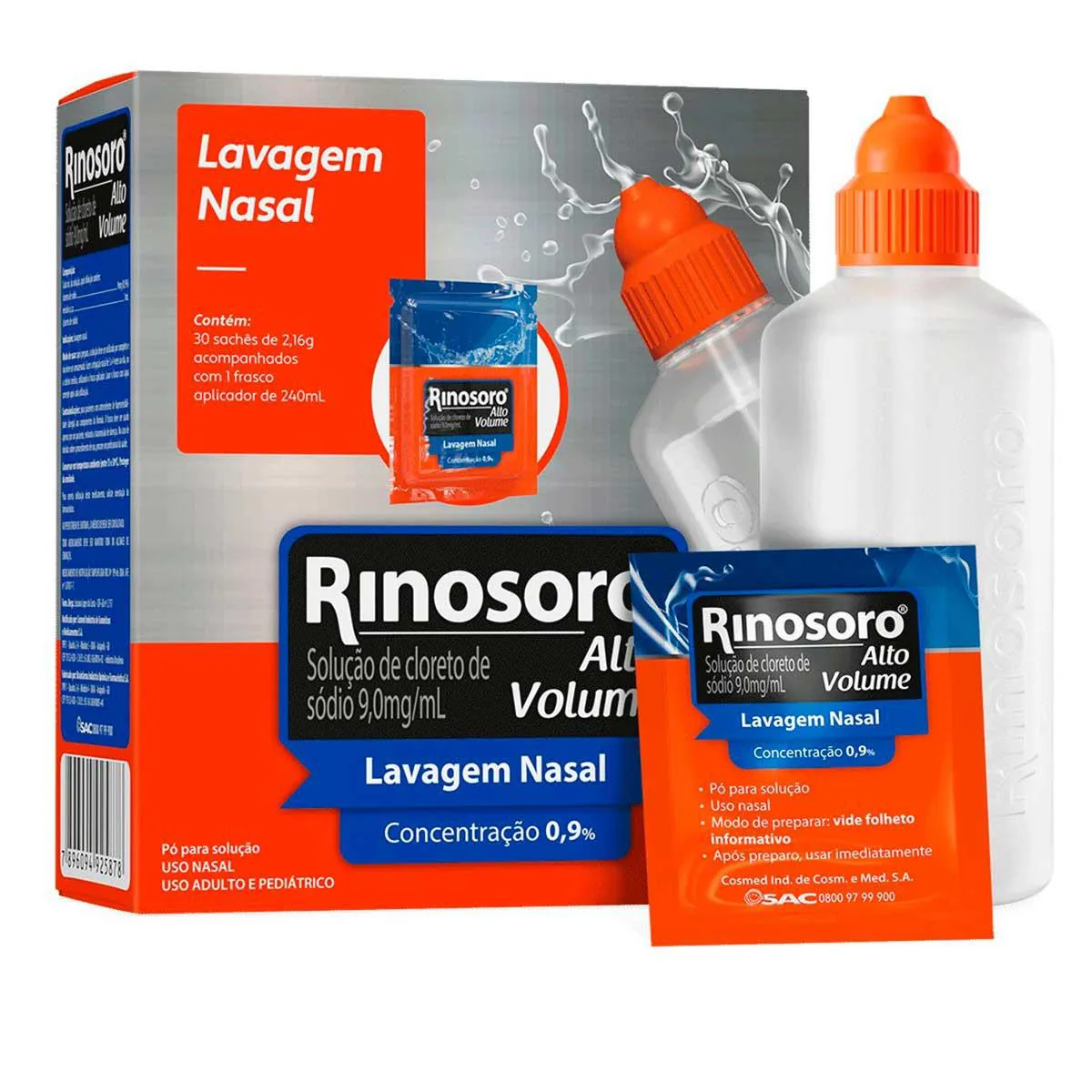 Rinosoro Alto Volume 9,0mg/ml Descongestionante Spray 30 Sachês + Frasco Aplicador