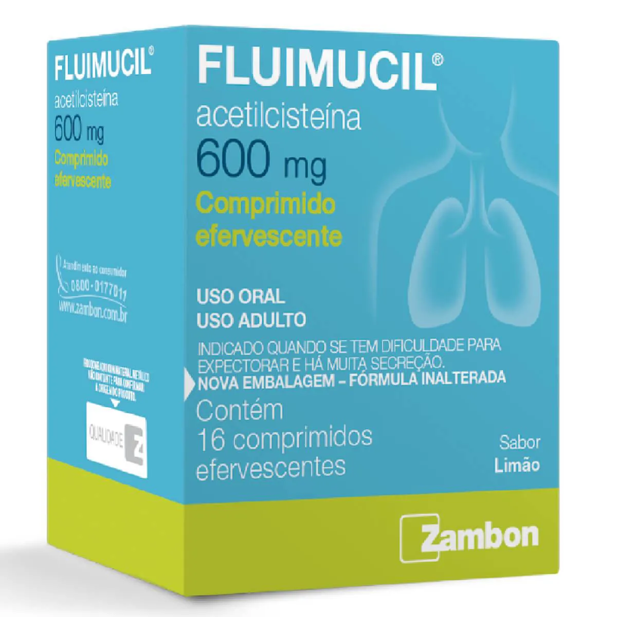 Fluimucil Acetilcisteína 600mg Sabor Limão 16 comprimidos efervescentes