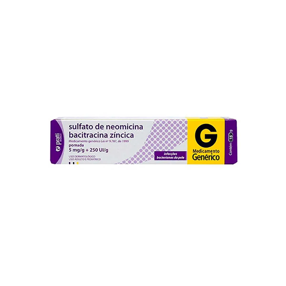 Sulfato de Neomicina 5mg/g + Bacitracina 250UI/g Pomada Dermatológica 15g Prati Donaduzzi Genérico