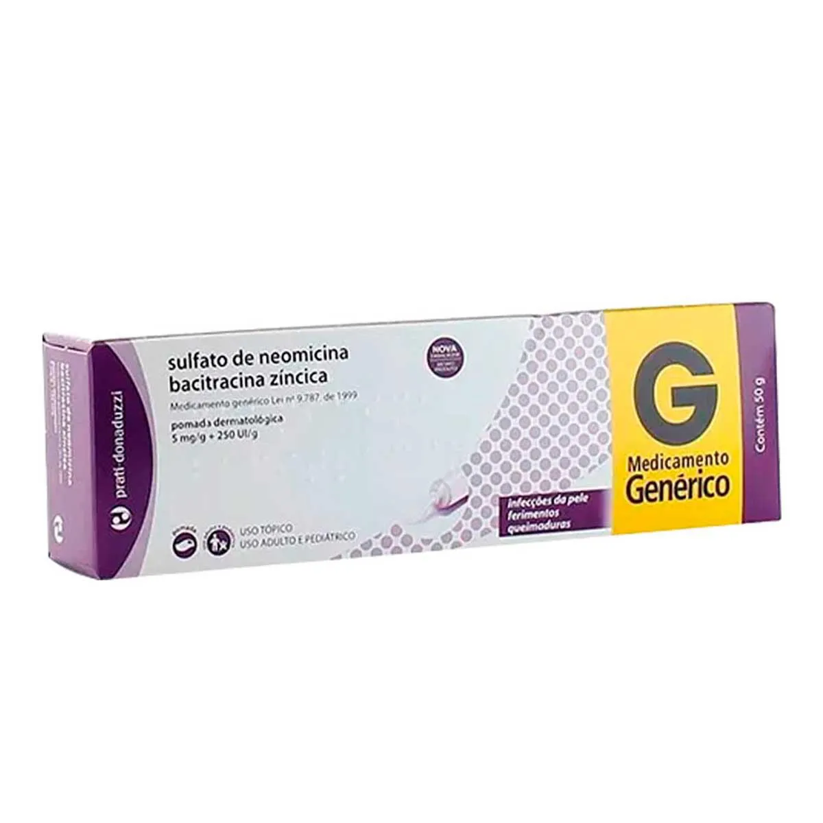 Sulfato de Neomicina 5mg/g + Bacitracina 250UI/g Pomada Dermatológica 50g Prati Donaduzzi  Genérico