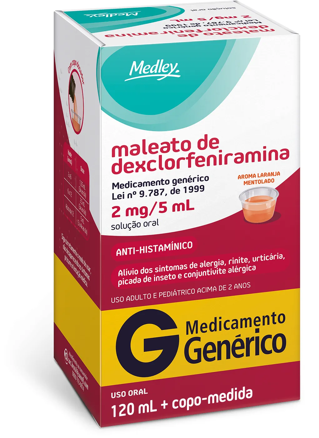 Maleato de Dexclorfeniramina 2mg/5ml Solução Oral 120ml Medley Genérico