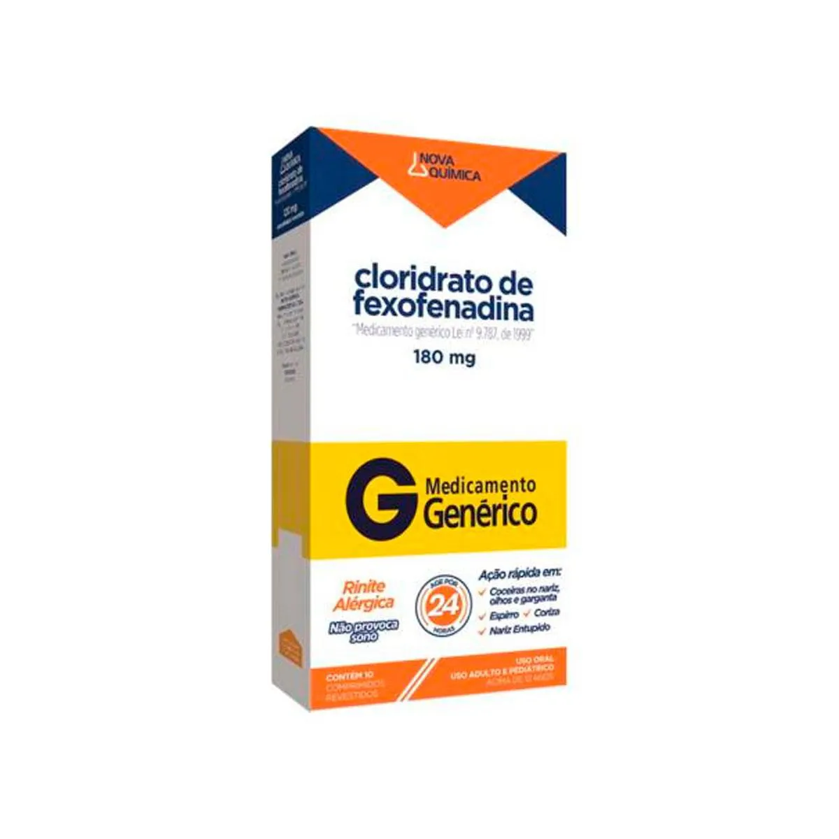 Cloridrato de Fexofenadina 180mg 10 comprimidos Nova Química  Genérico