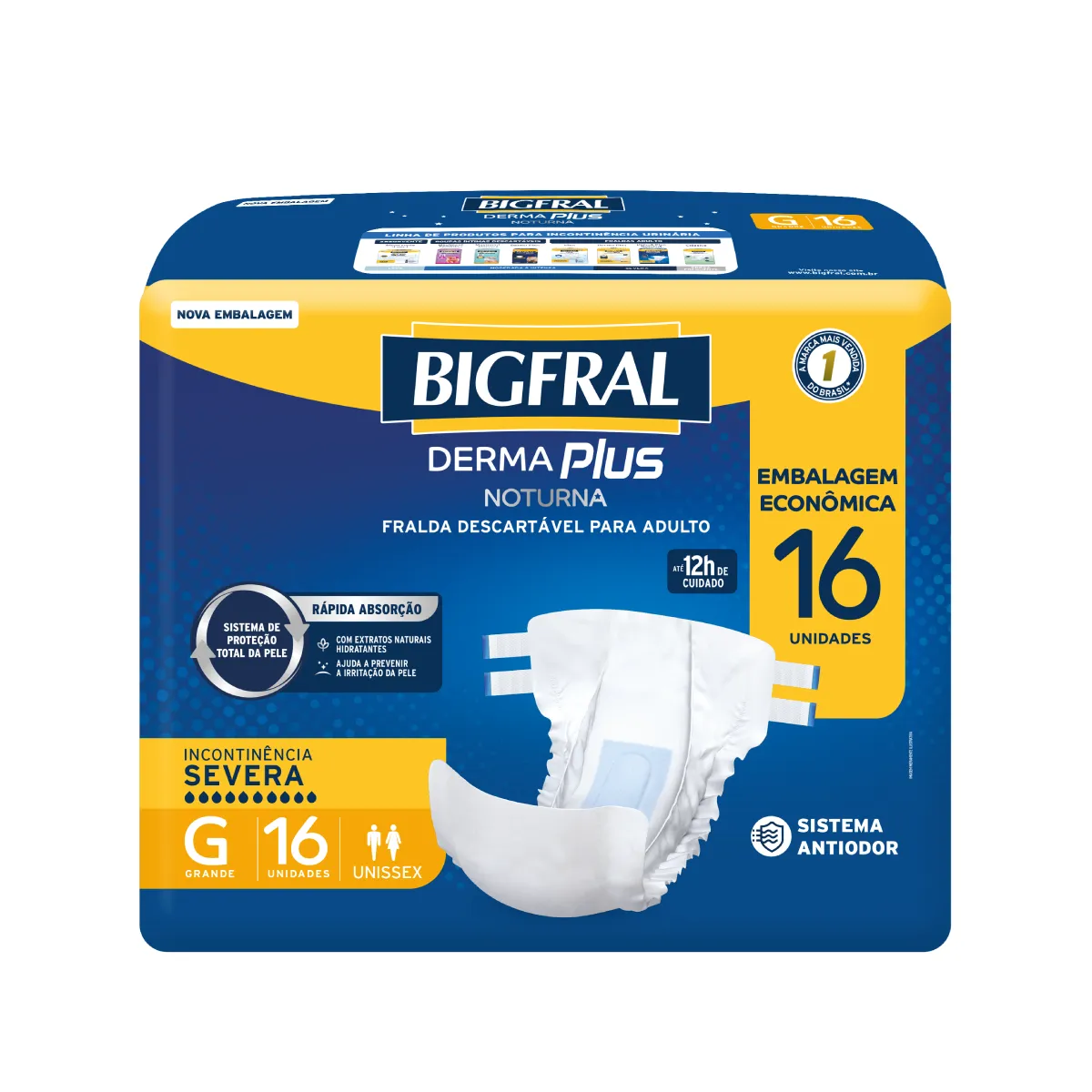 Fralda Adulto Bigfral Derma Plus Noturna G 16 unidades