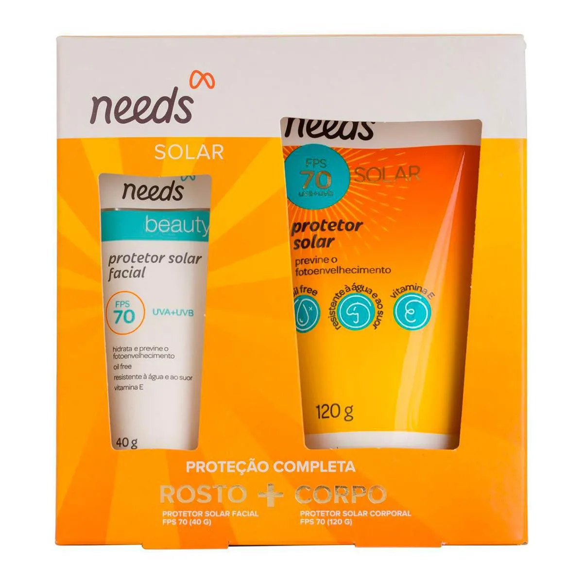 Kit Protetor Solar FPS 70 Needs Facial 40g + Corporal 120g