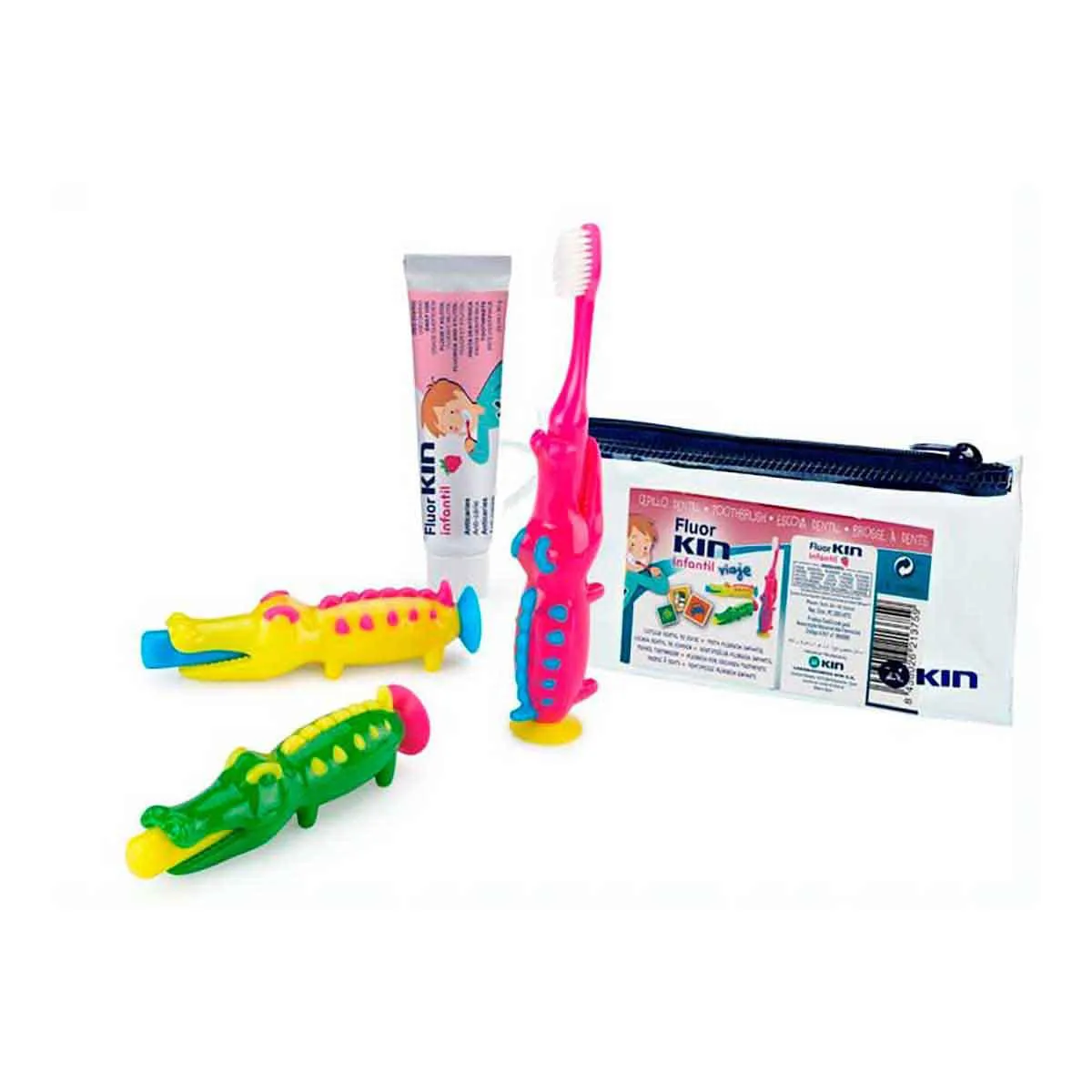 Kit Viagem Kin Infantil Jacaré Escova de Dente + Pasta de Dente 30g + Necessaire