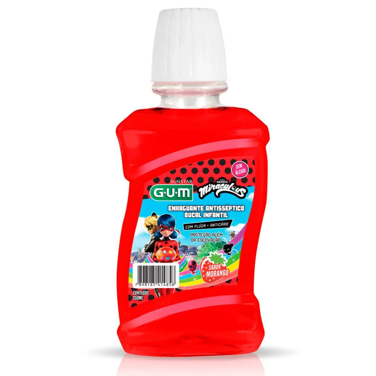 Enxaguante Antisséptico Bucal Infantil GUM Miraculous Sabor Morango 250ml