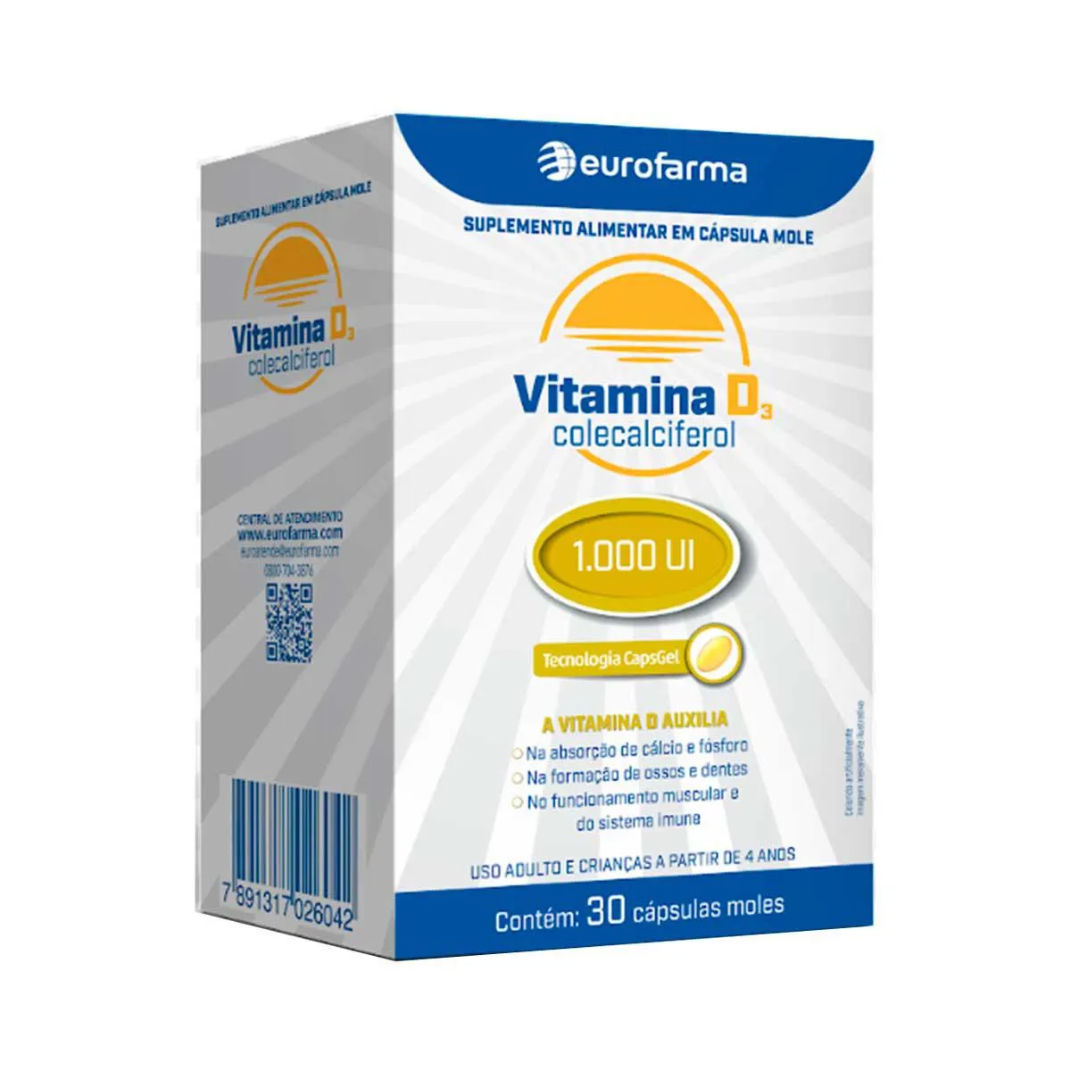 Vitamina D 1.000 UI Eurofarma 30 cápsulas