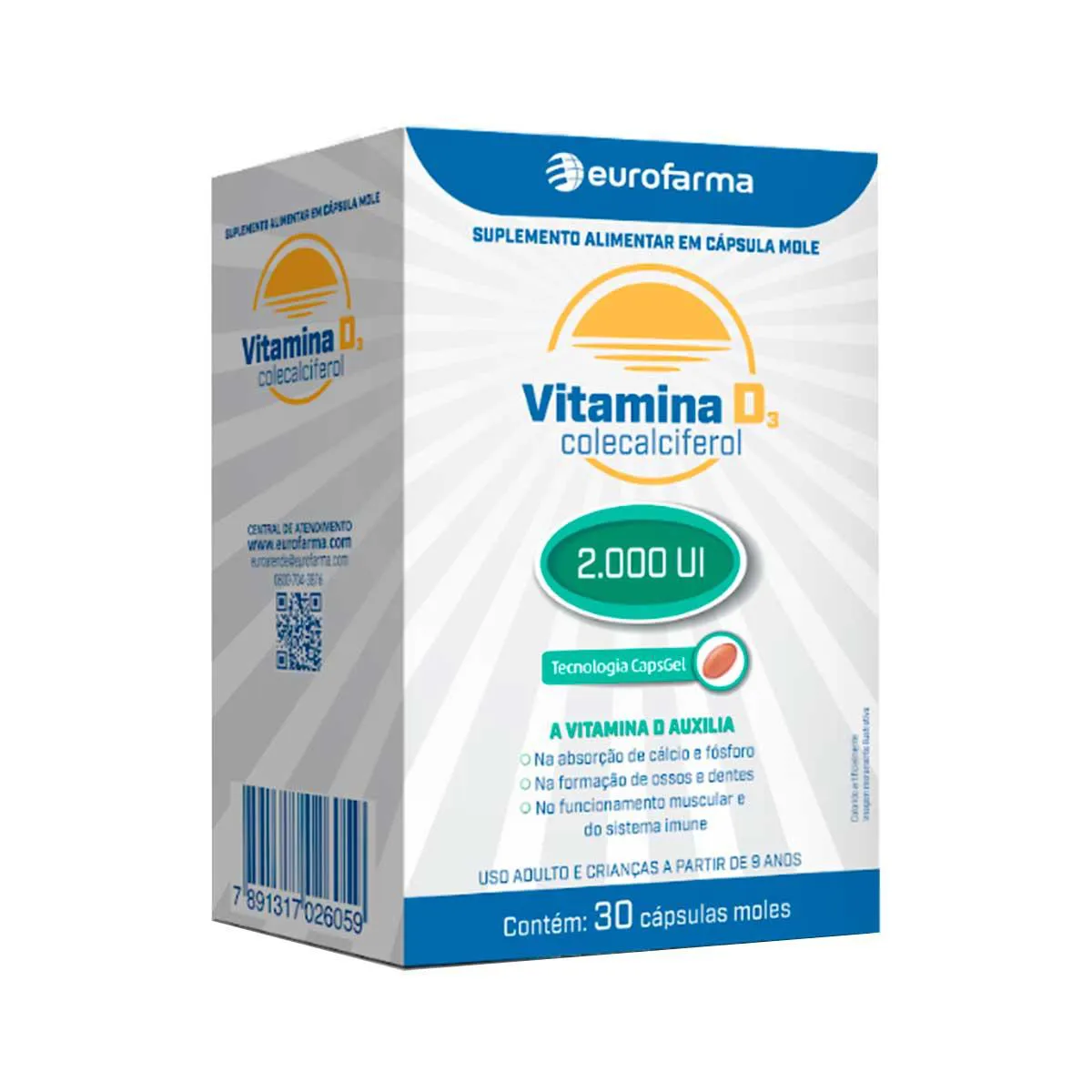 Vitamina D 2.000UI Eurofarma 30 cápsulas