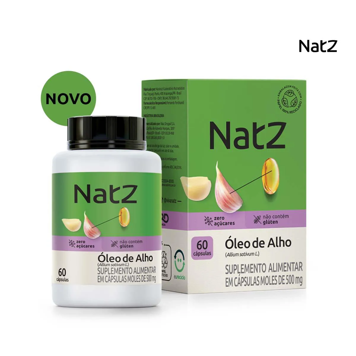 Óleo de Alho 500mg Natz 60 Cápsulas