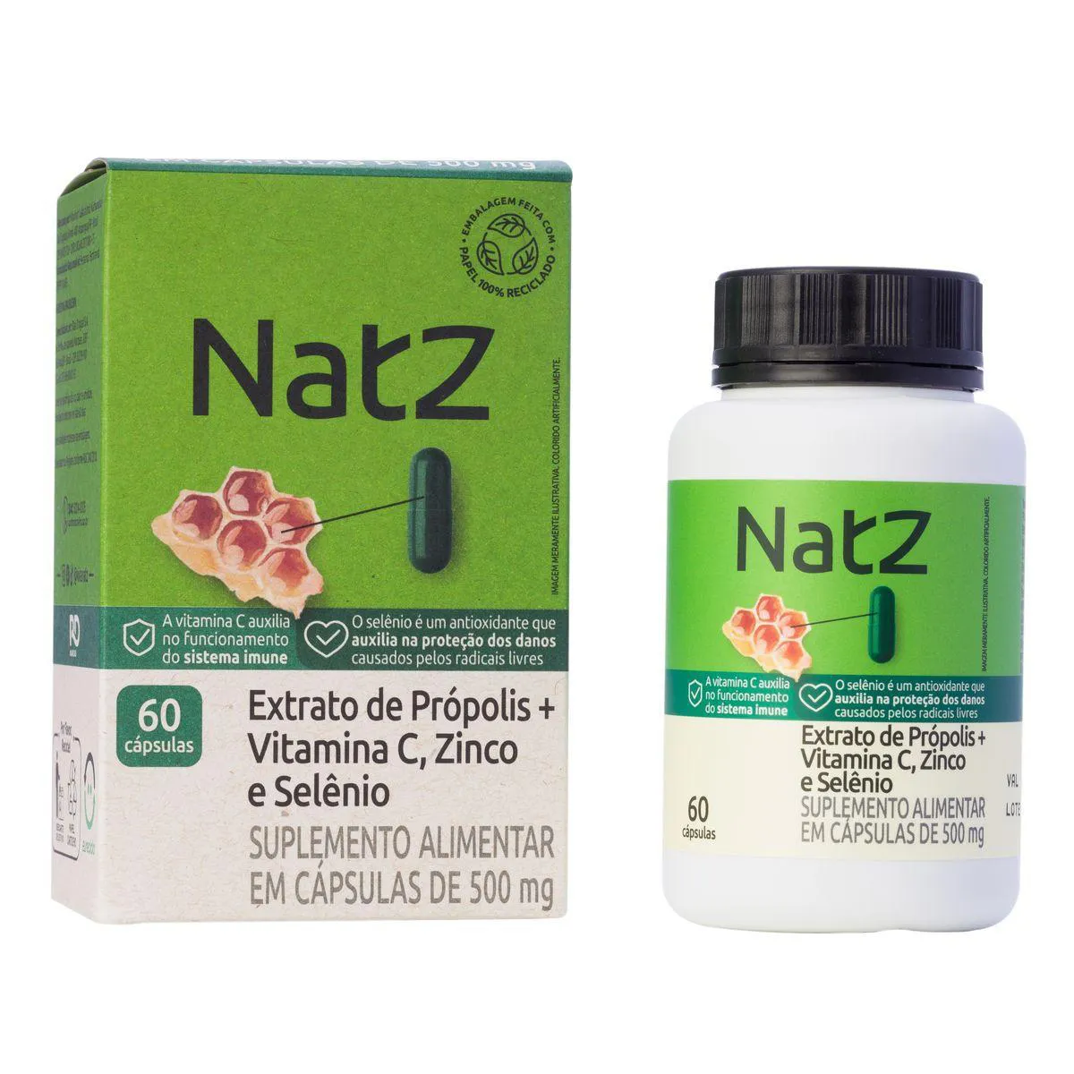 Extrato de Própolis + Vitamina C e Minerais Natz 60 Cápsulas