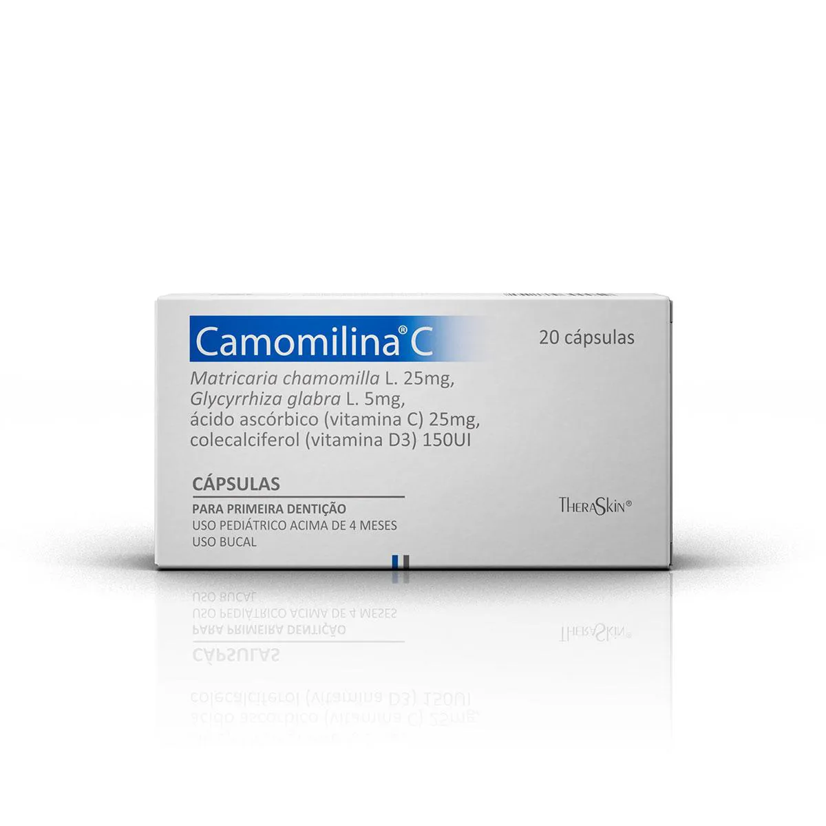 Camomilina C Matricaria Chamomila L. 25mg + Glycyrrhiza Globra L. 5mg + Vitamina C 25mg + Vitamina D3 150UI 20 cápsulas