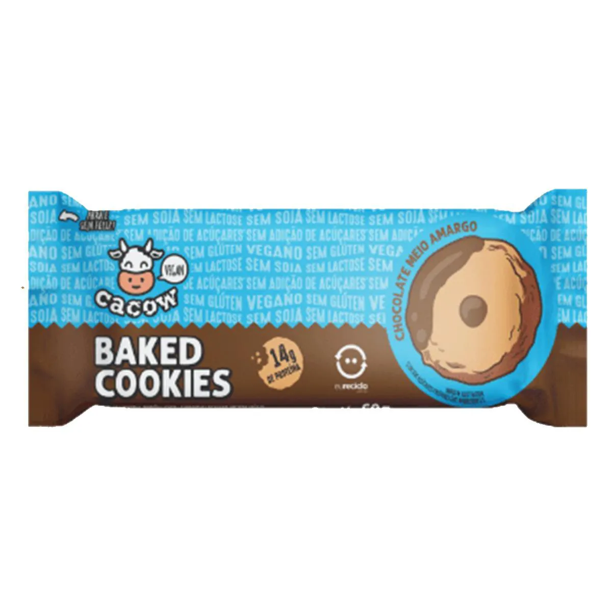 Biscoito de Proteína Cacow Baked Cookies Chocolate Preto Meio Amargo 14g