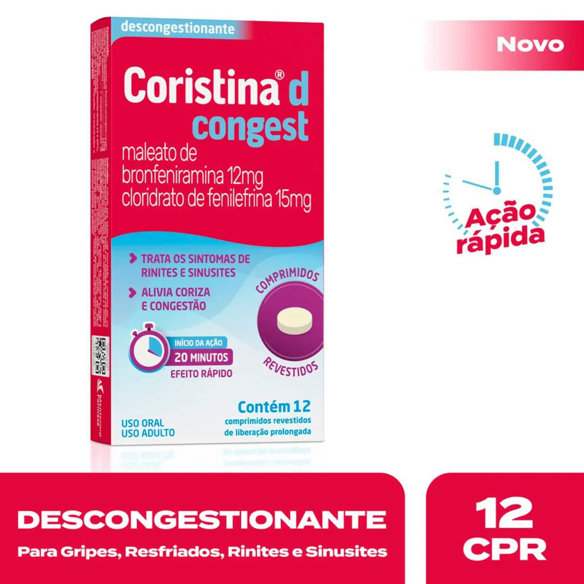 Coristina D Congest 12mg + 15mg 12 comprimidos | Drogasil