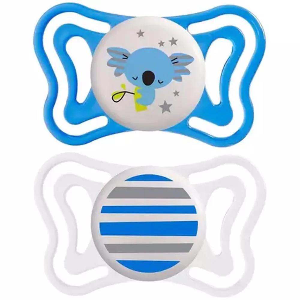 CHUPETA DE SILICONE PHYSIO LIGHT LUMI 6 A 16 MESES CHICCO BRANCO E AZUL