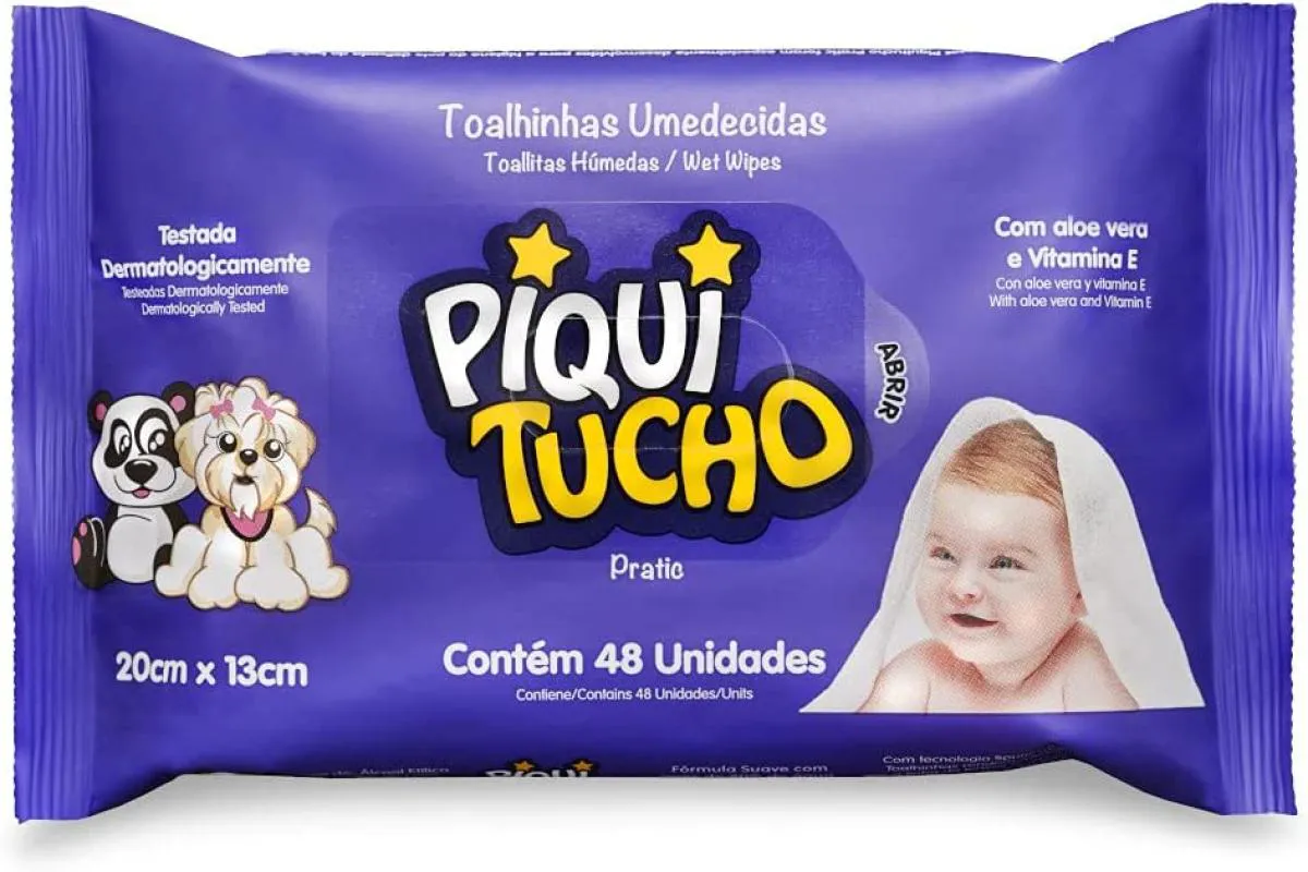 KIT 12 LENçO UMEDECIDO PIQUITUCHO PRATIC COM 48 UNIDADES