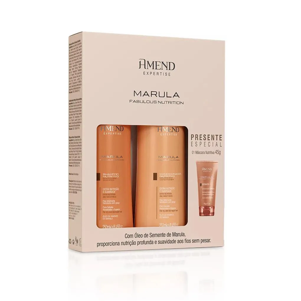 KIT SHAMPOO E CONDICIONADOR AMEND MARULA FABULOUS NUTRITION + MáSCARA 45G