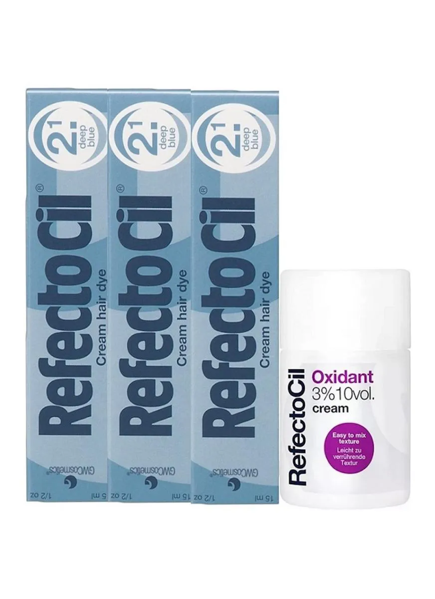 KIT REFECTOCIL 3 TINTA + 1 OXIDANTE CREME N° 2.1 AZUL PROFUNDO