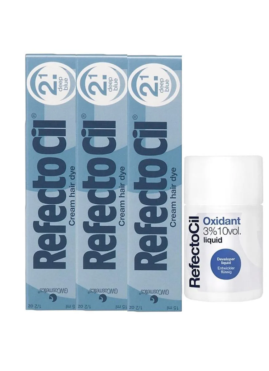 KIT REFECTOCIL 3 TINTA + 1 OXIDANTE N° 2.1 AZUL PROFUNDO