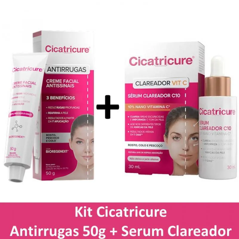CREME ANTIRRUGAS 50G + SéRUM CLAREADOR 30ML CICATRICURE