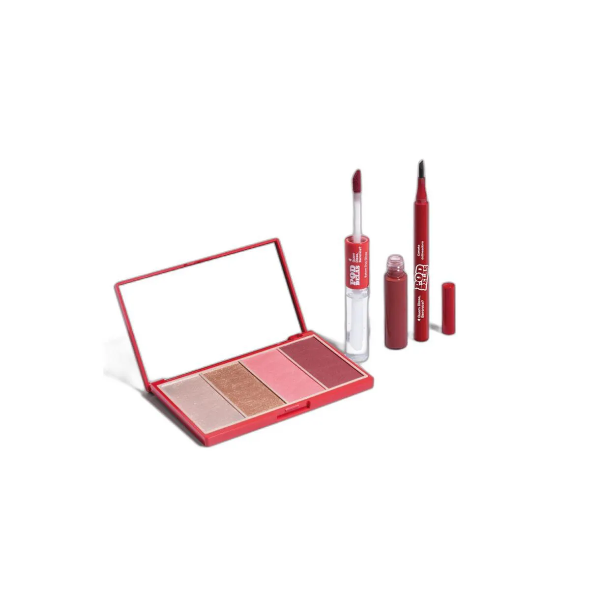 Combo Qdb Pod Delas: Paleta Multifuncional 14,2G + Caneta Delineadora Preto 1,2Ml + Batom Duo Gloss Vermelho Se Inscreve 8Ml