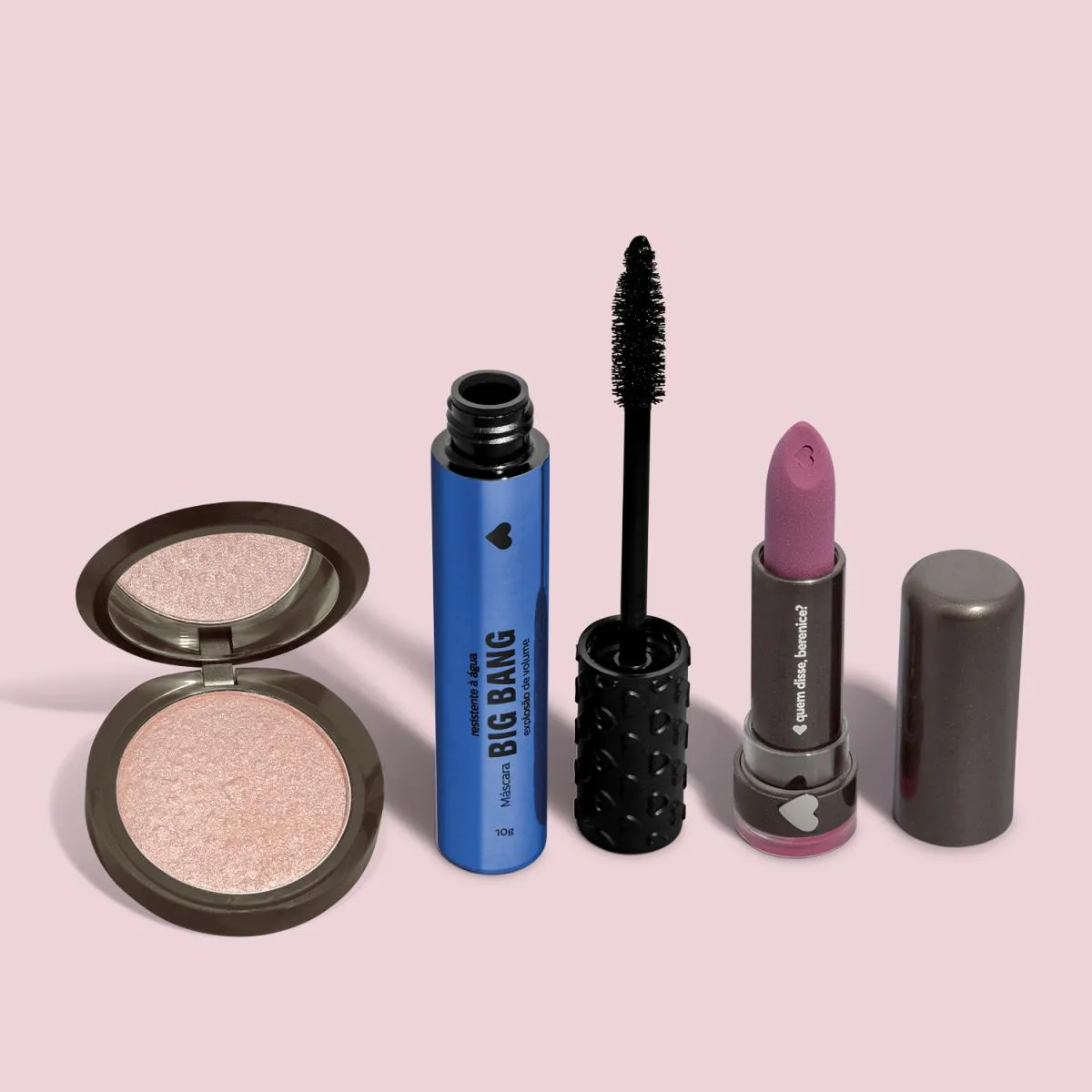 Combo Iluminador Compacto Facial Roseluz 5G + Máscara Big Bang 10G + Batom Mate Alta Pigmentação Rosácia 3,8G
