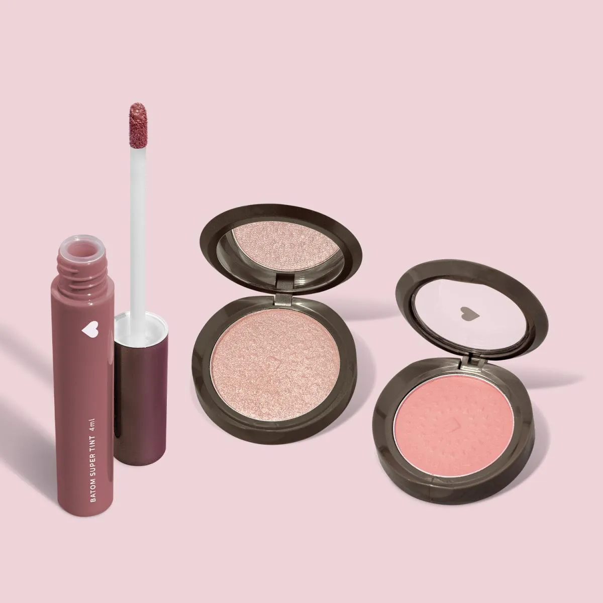 Quem Disse, Berenice? Kit Blush Compacto Rosita 2G + Iluminador Compacto Facial Roseluz 5G + Batom Super Tint Rosadotint 4Ml