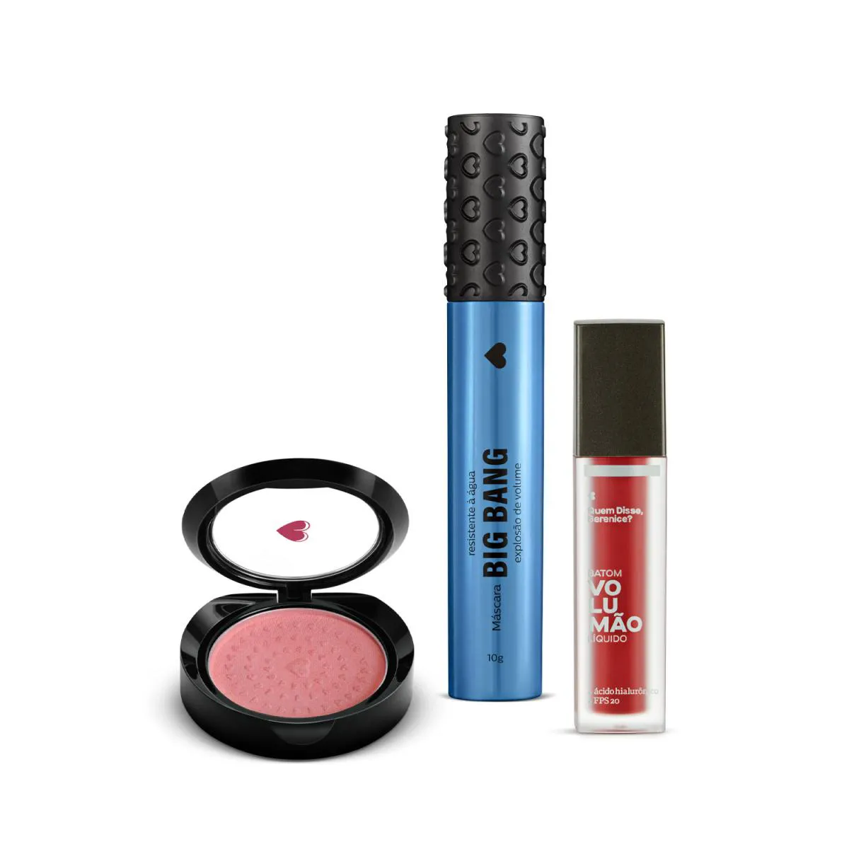 Combo Make Dos Sonhos: Máscara De Cílios Big Bang Resistente À Água + Blush Compacto Rosita + Batom Líquido Volumão Morangoli