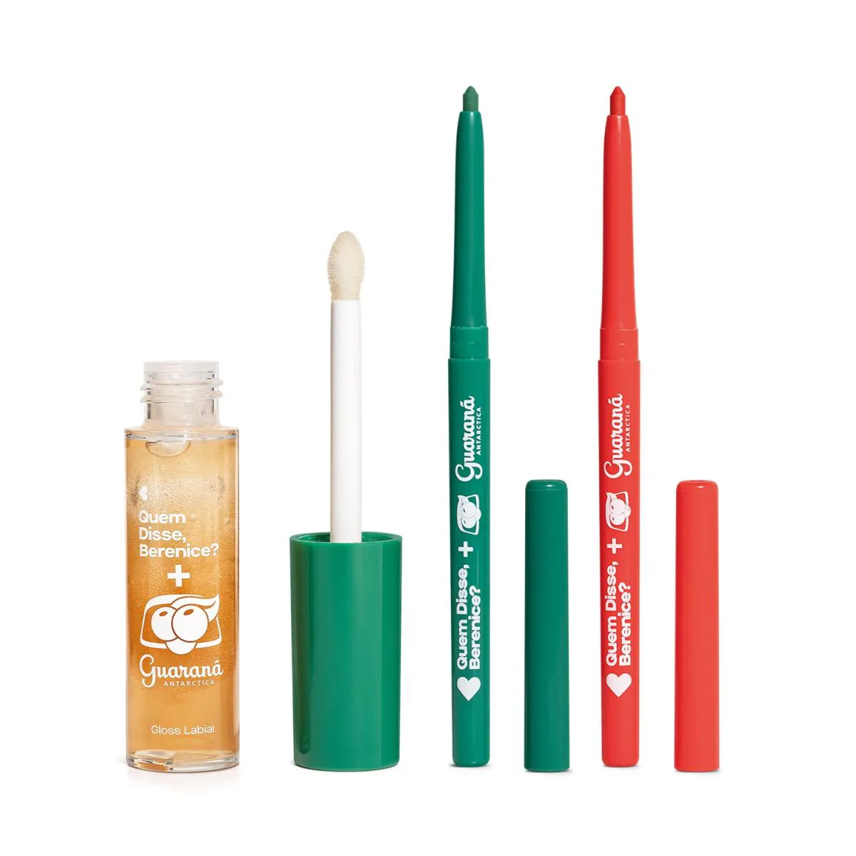 Combo Qdb Guaraná Antarctica: Lapiseira Delineador Vermelha 300Mg + Lapiseira Delineador Verde 300Mg + Gloss Labial 10Ml