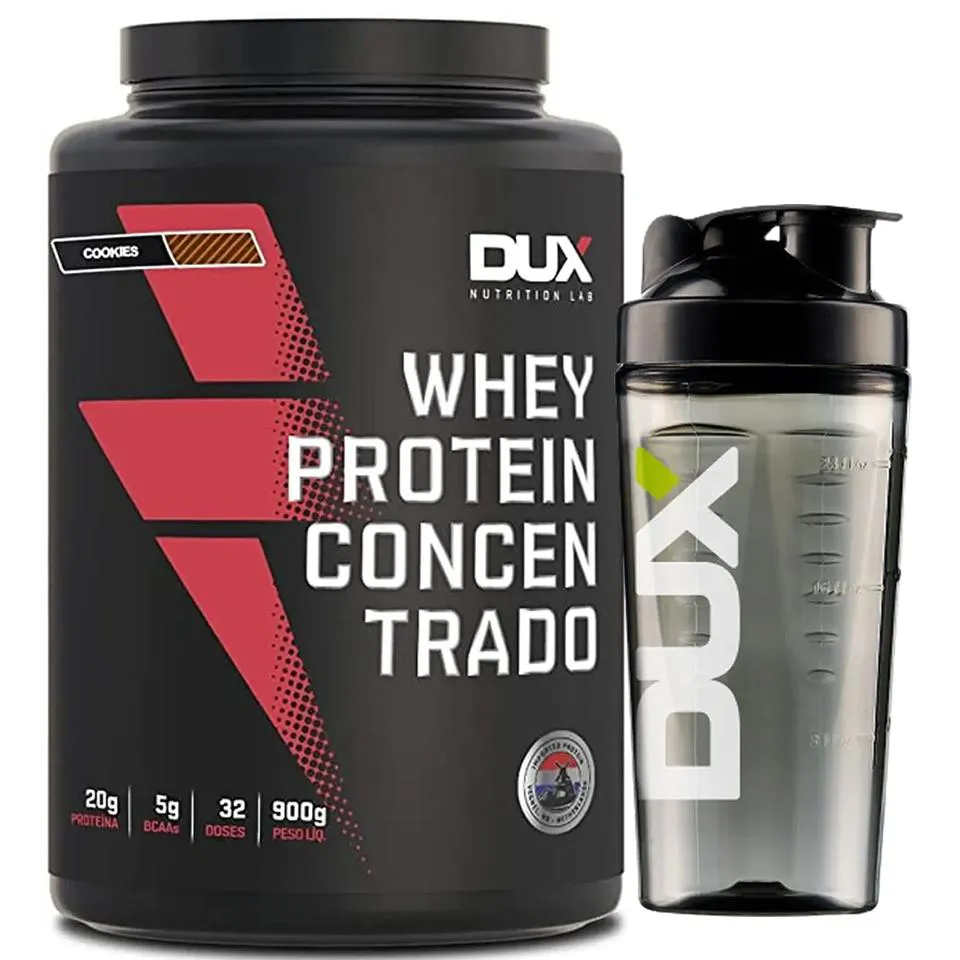 Whey Concentrado Dux Nutrition Cookies 900g + Coqueteleira Dux Pro 800ml