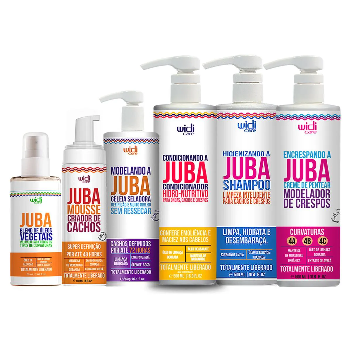 KIT WIDI JUBA SHAMPOO, CONDICIONADOR, ENCRESPANDO, GELEIA, MOUSSE E BLEND