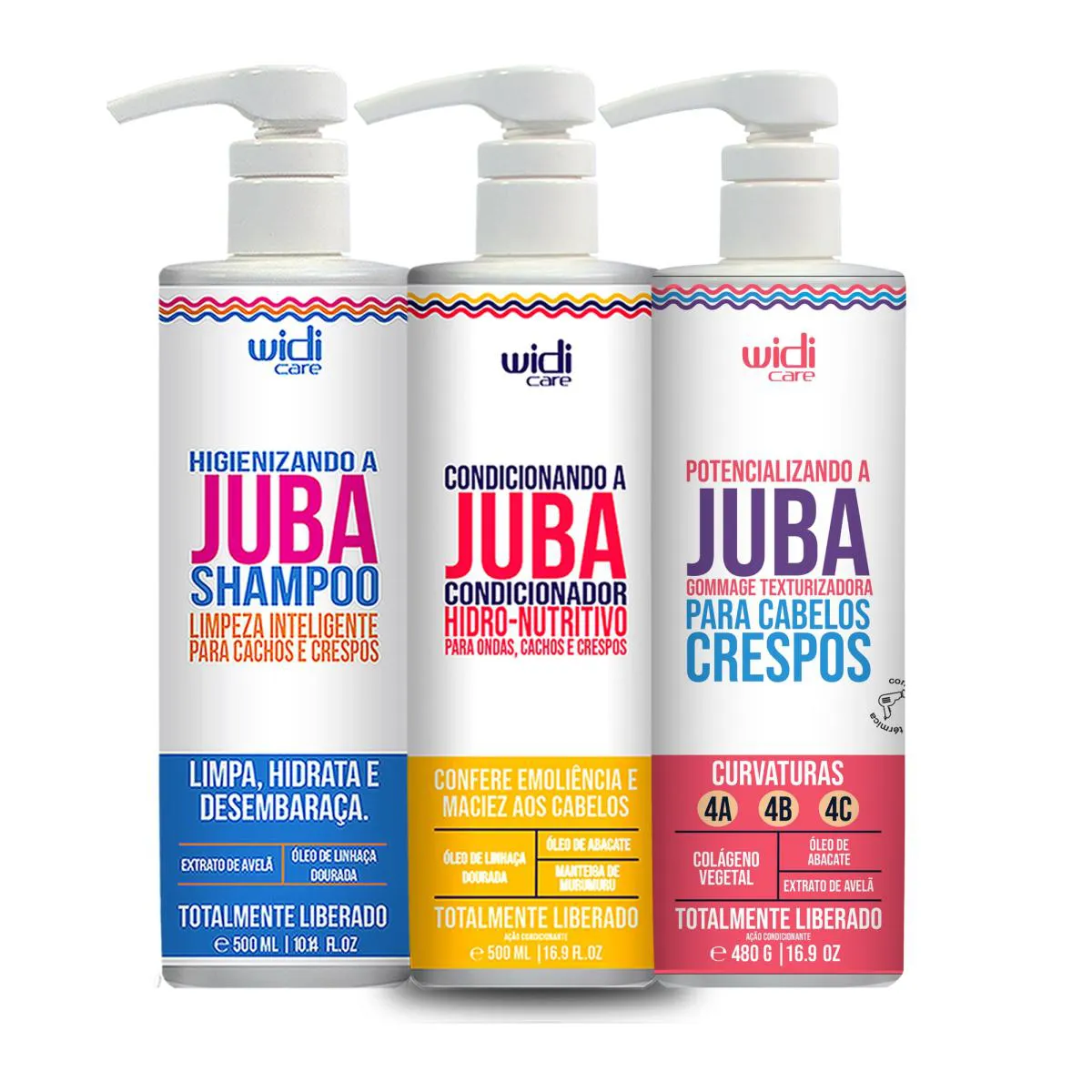KIT SHAMPOO, CONDICIONADOR E GOMAGE JUBA WIDI CARE