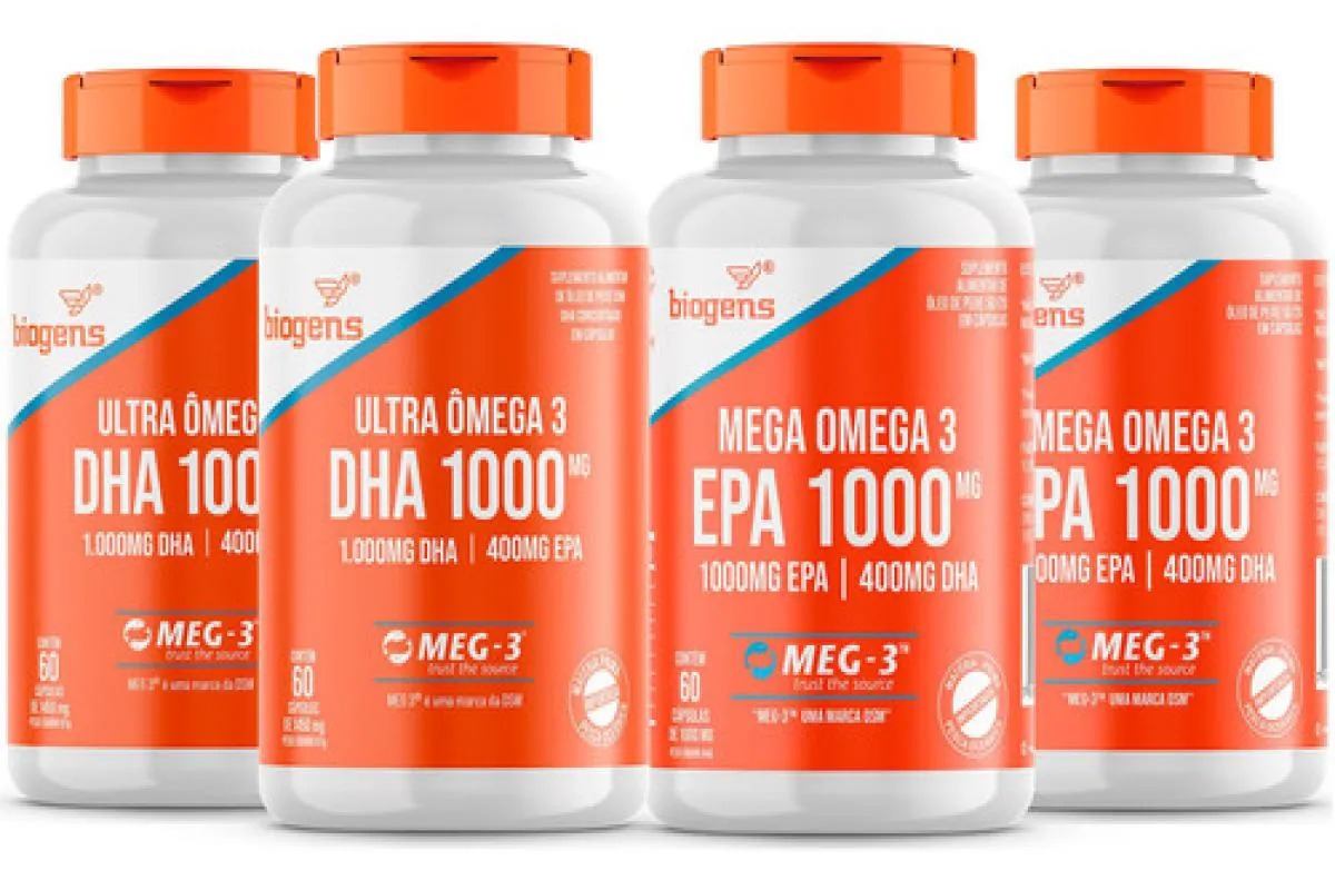 KIT ESPECIAL OMEGA 3 BIOGENS, 2X DHA 1000MG / 2X EPA 1000MG SEM Sabor