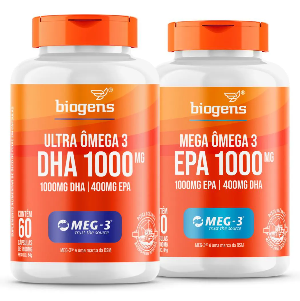 KIT MEGA OMEGA 3 1000MG EPA ULTRA OMEGA 3 1000MG DHA BIOGENS Neutro