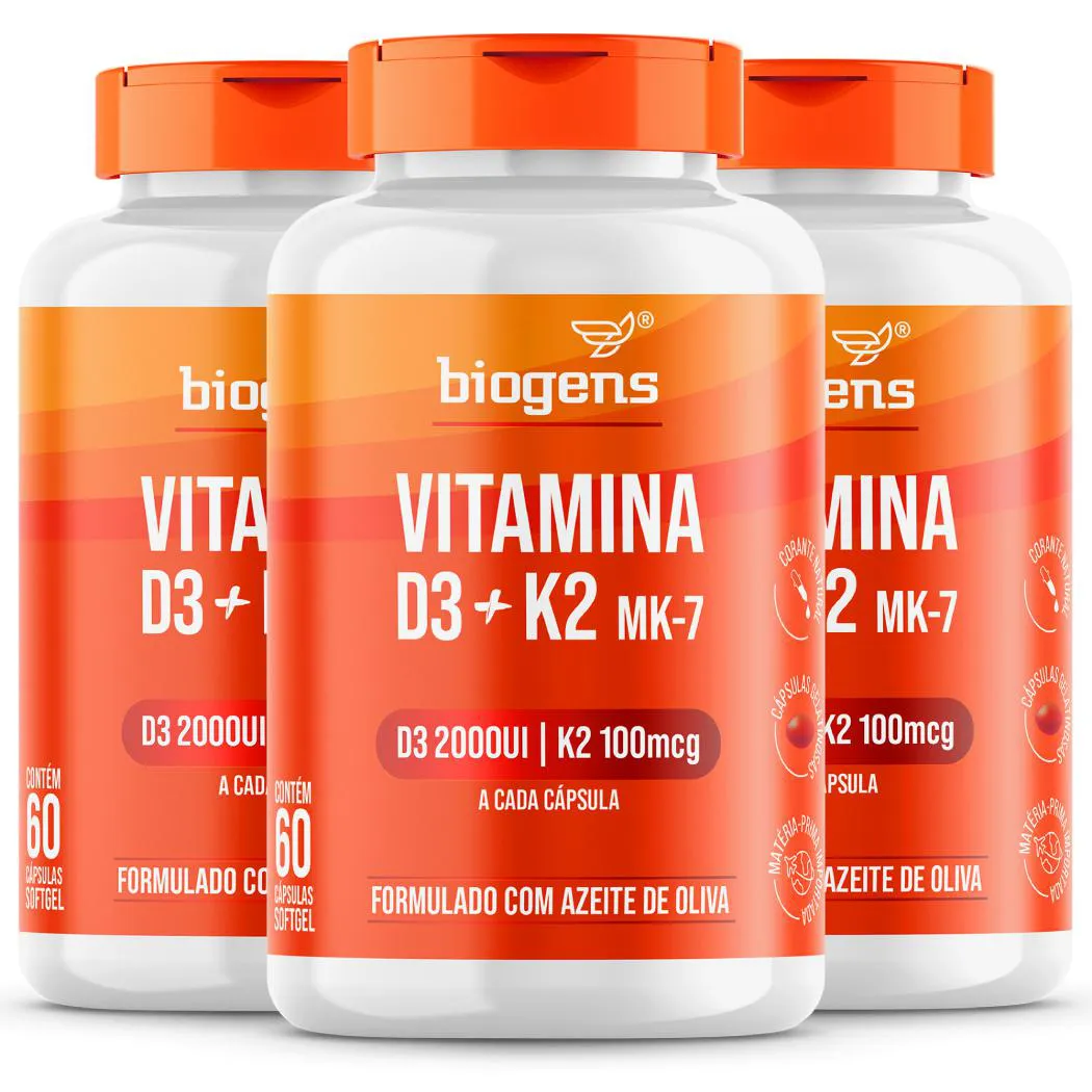 BIOGENS KIT 3X VITAMINA D3 2000UI + K2 MK7 100MCG AZEITE OLIVA 60 CAPS