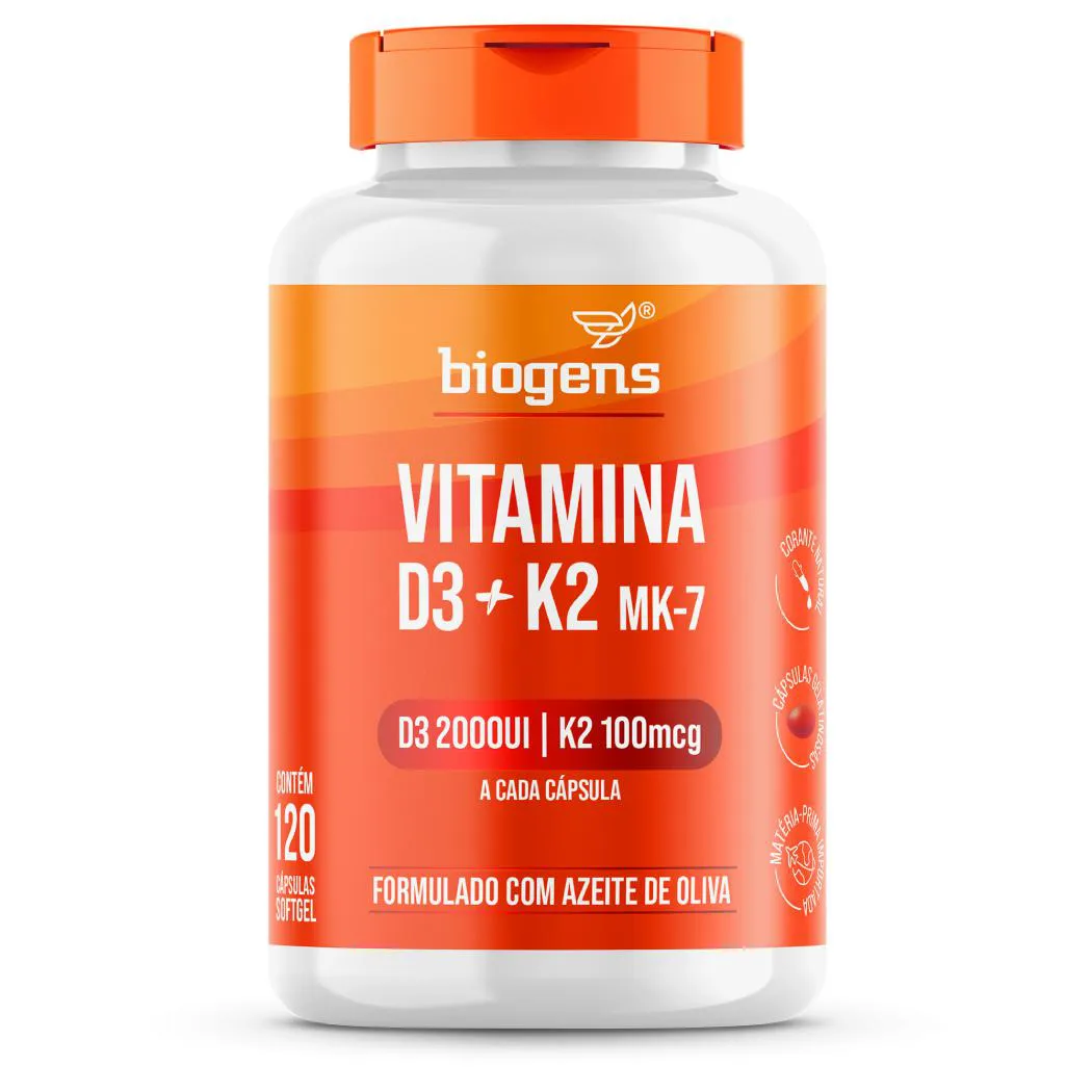 BIOGENS VITAMINA D3 2000UI + K2 MK7 100MCG ÓLEO DE OLIVA 120 CAPS