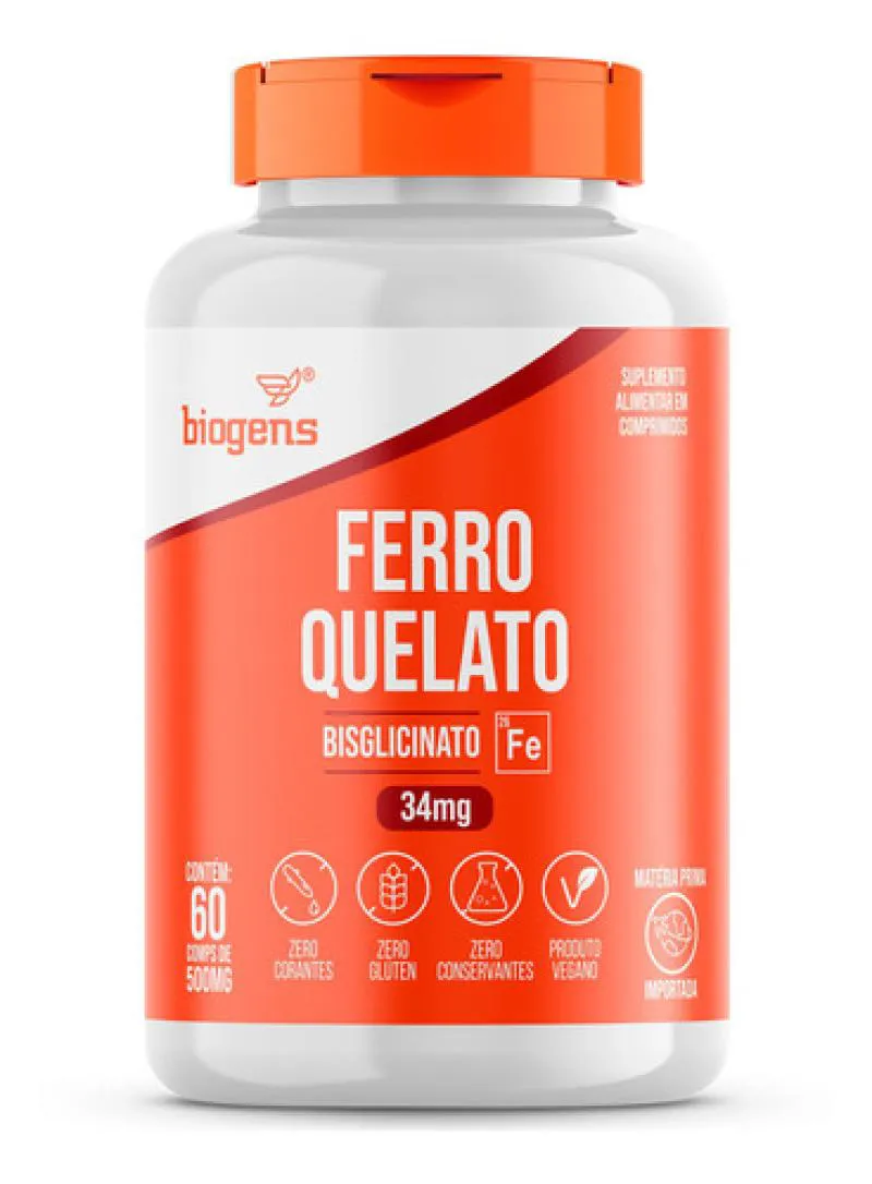 FERRO QUELATO BISGLICINATO 34MG, 60 COMPRIMIDOS, BIOGENS SEM Sabor