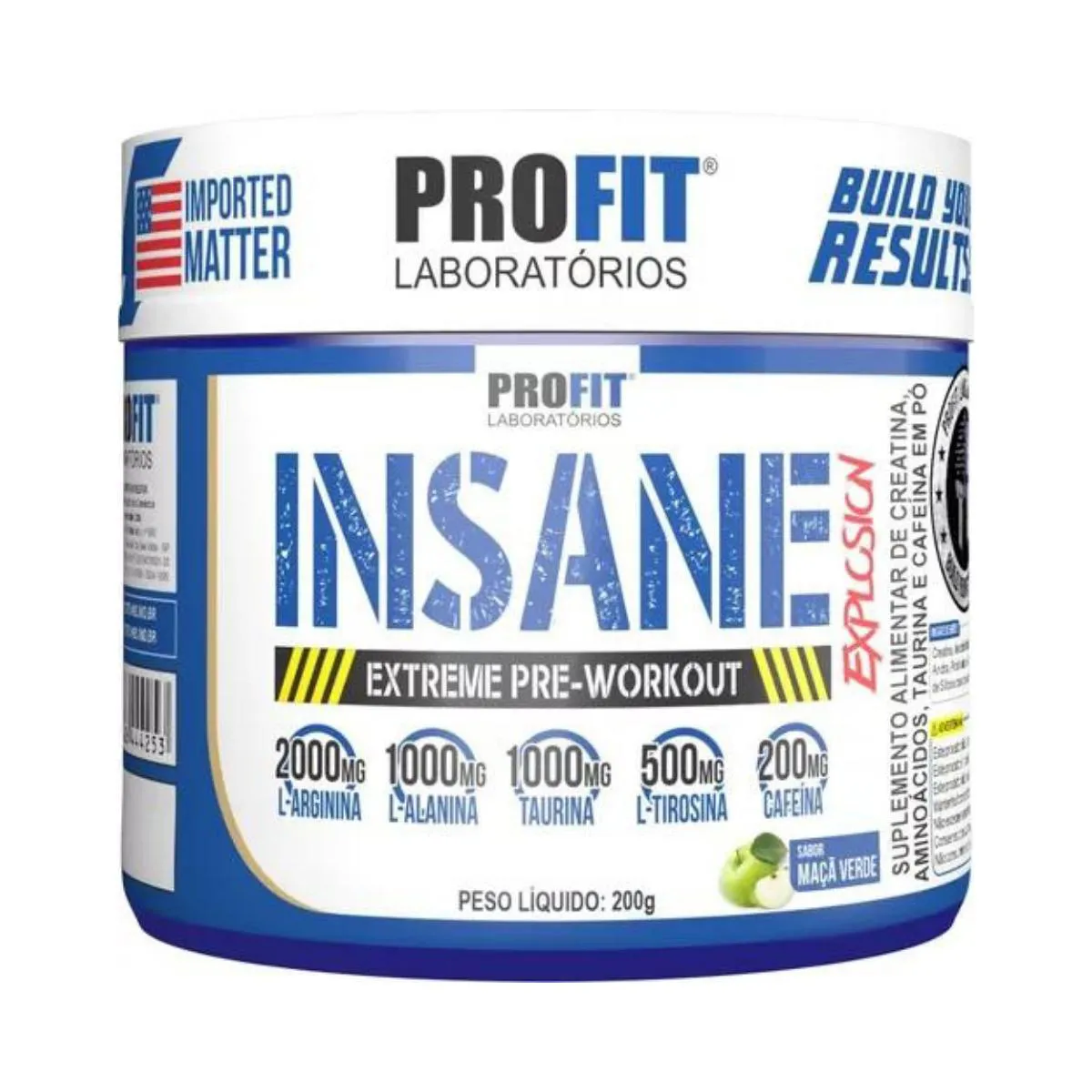 Pré-Treino Profit Laboratórios Insane Explosion Maça Verde 200g 