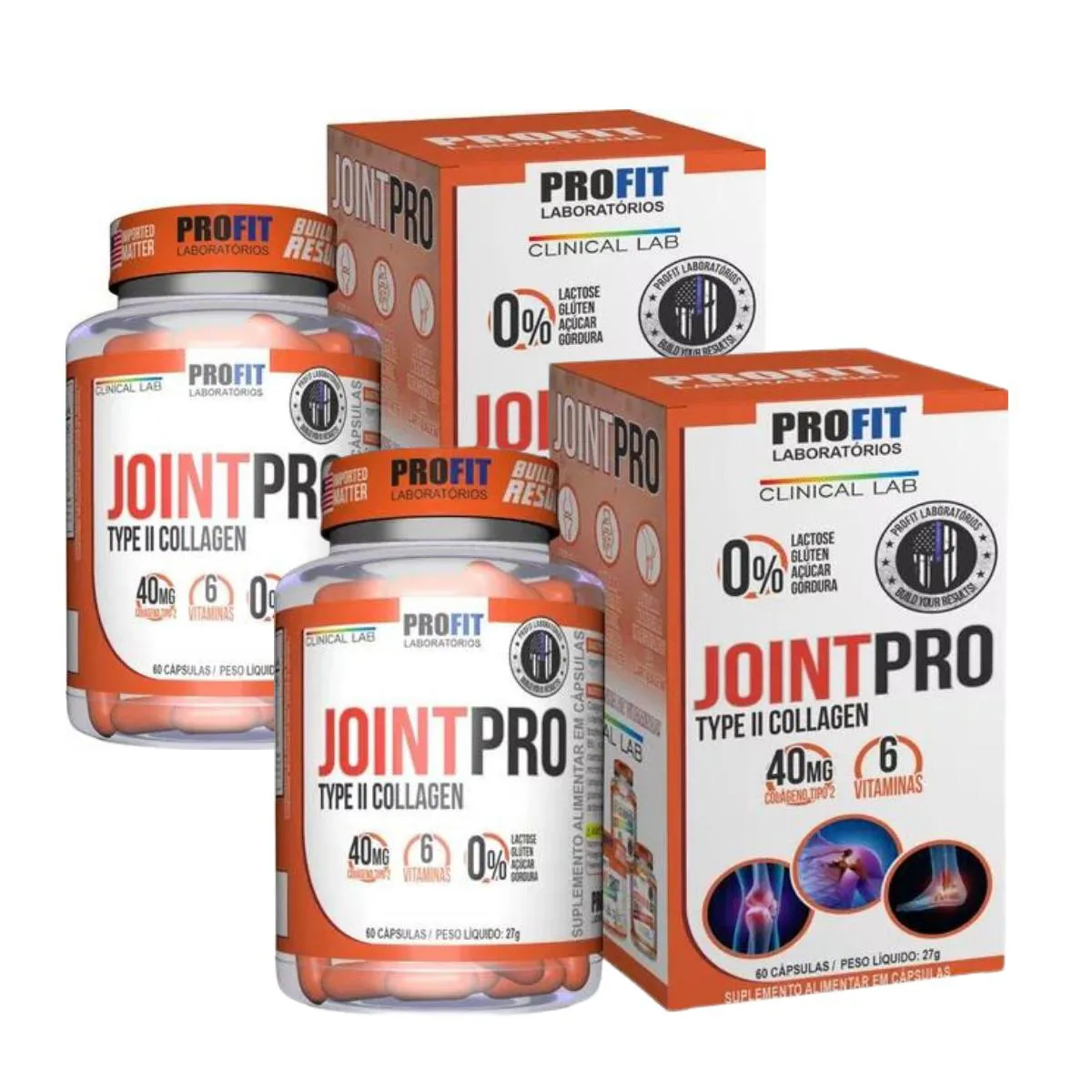 2X SUPLEMENTO JOINT PRO TYPE II COLLAGEN 60 CAPS - PROFIT SEM Sabor