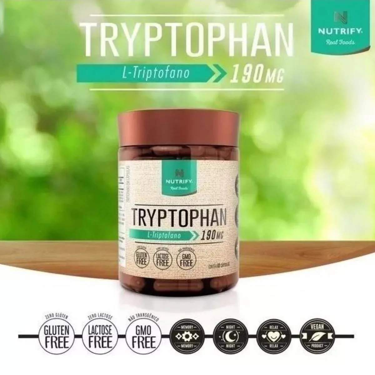 TRYPTOPHAN 190MG L-TRIPTOFANO 60 CáPSULAS SEROTONINA NUTRIFY SEM Sabor |  Drogasil