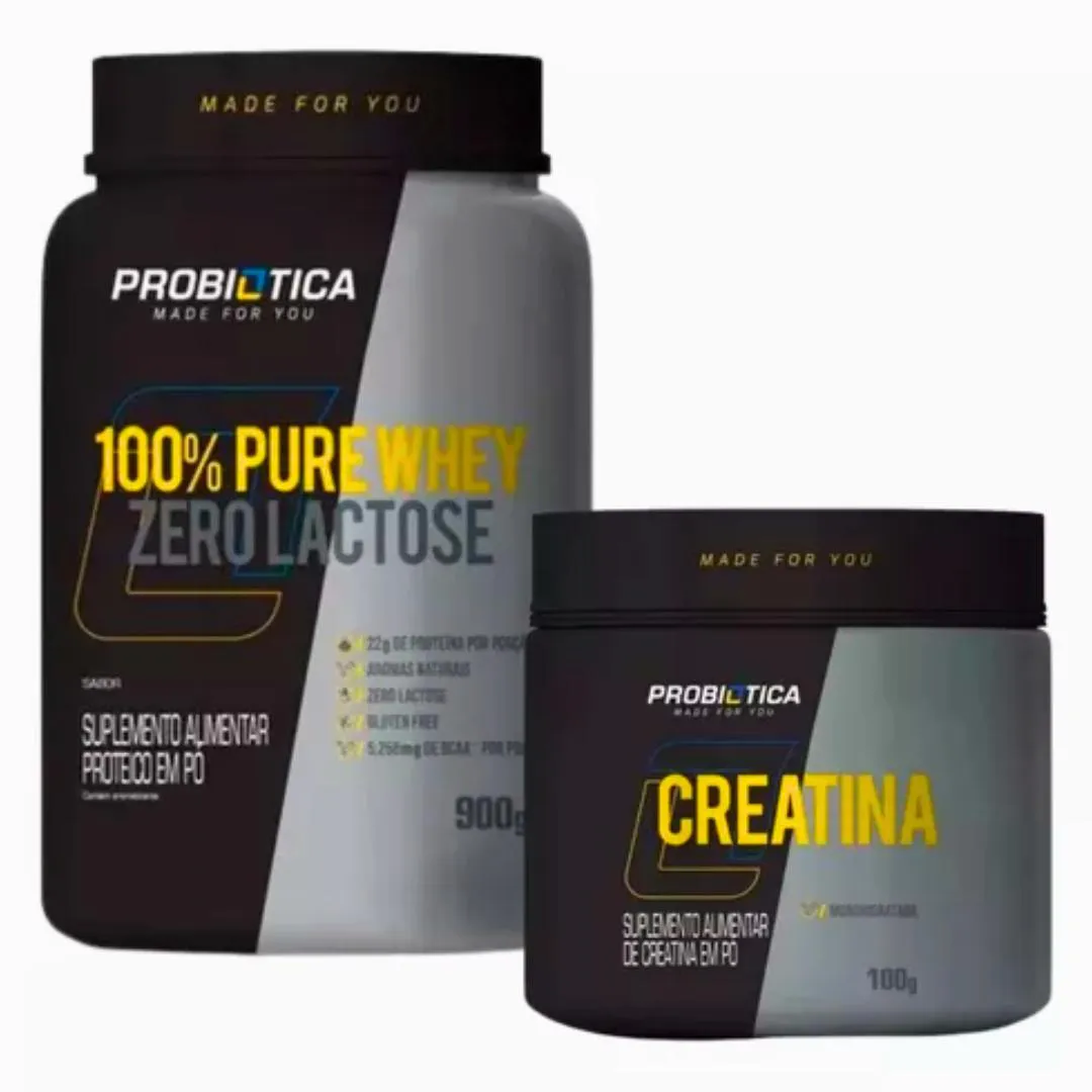 KIT WHEY PROTEIN ZERO LACTOSE + CREATINA PURA - PROBIOTICA