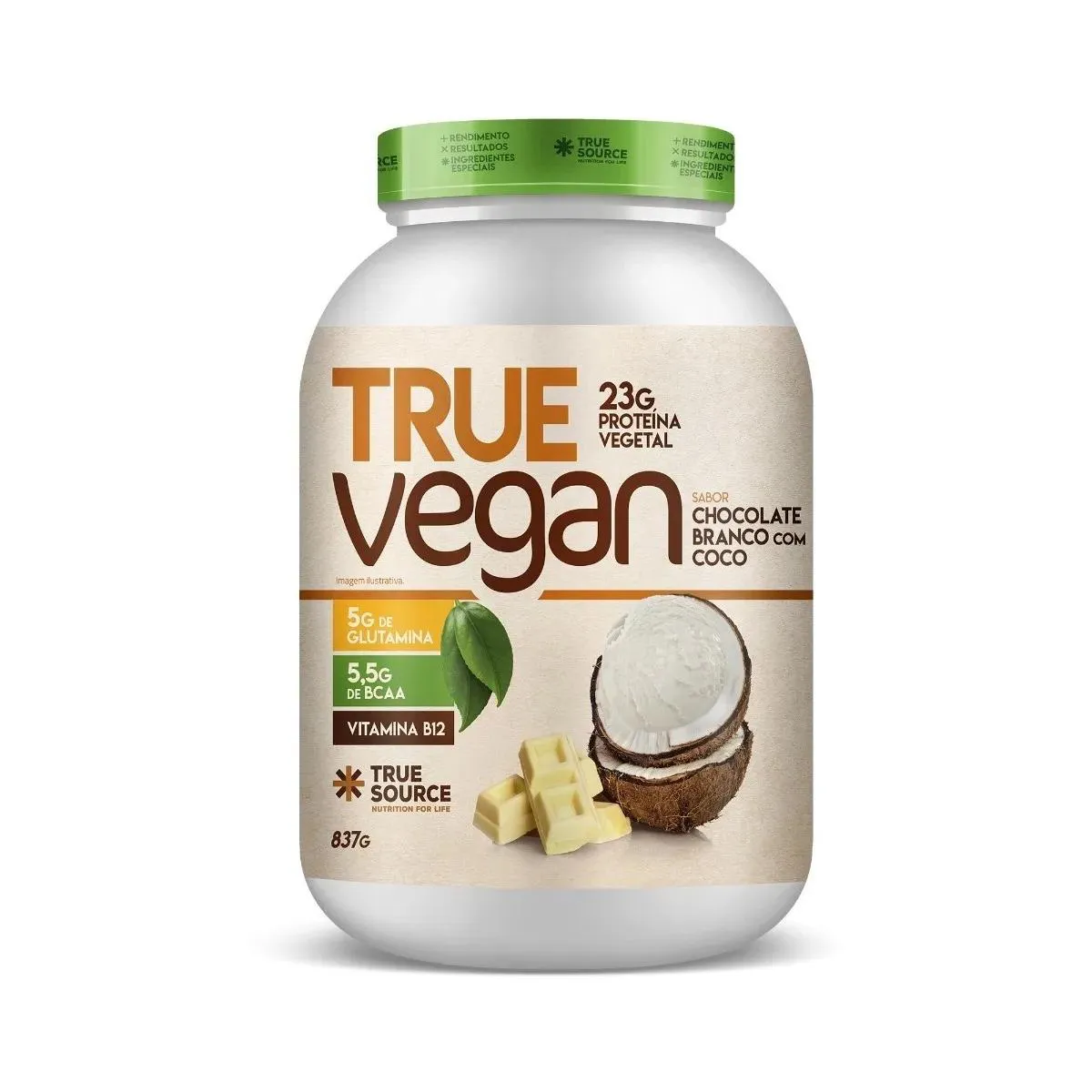 TRUE VEGAN 837G CHOCOLATE BRANCO COM COCO