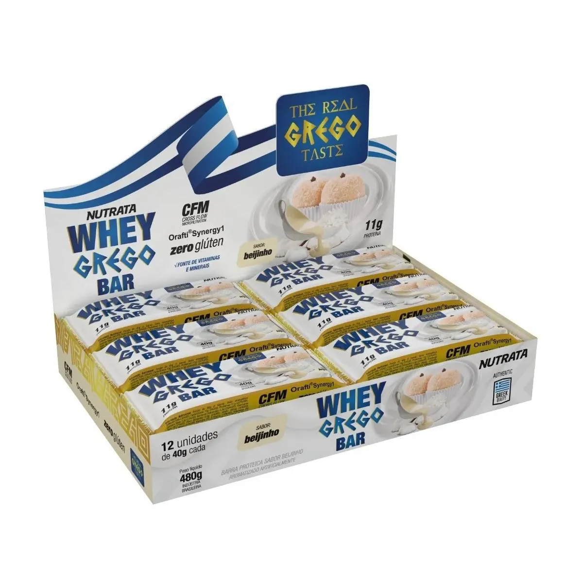 Barra de Proteína Nutrata Whey Grego Beijinho 40g 12 unidades 