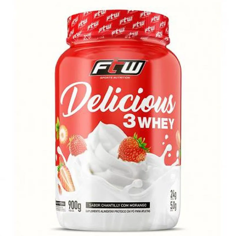 DELICIOUS 3 WHEY 900 G - FTW CHANTILLY COM MORANGO