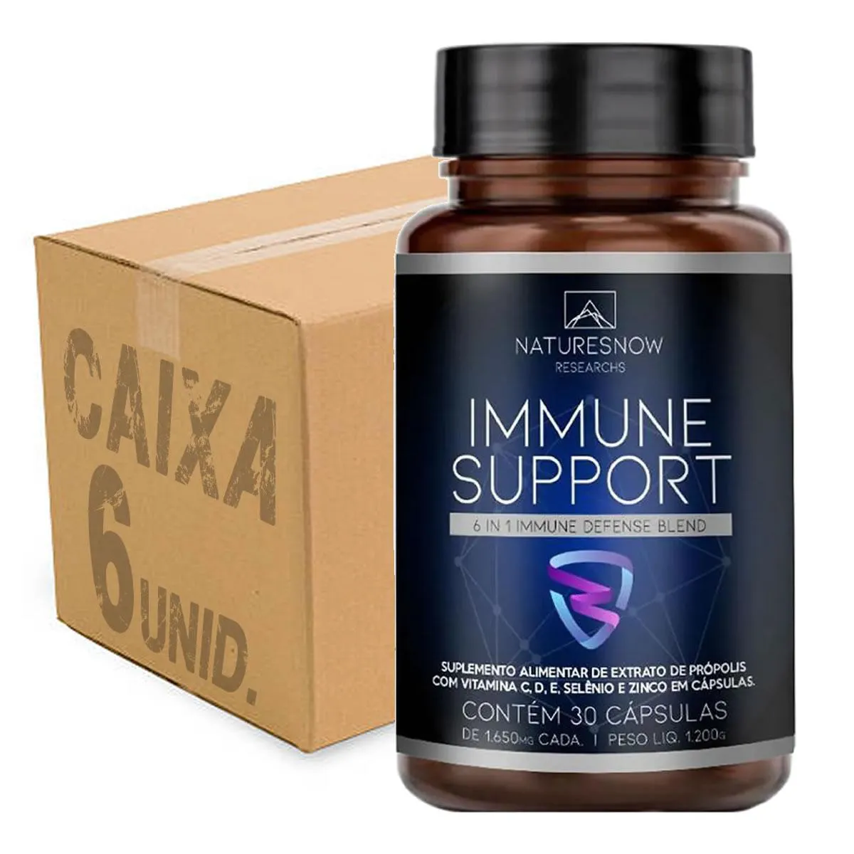 6X IMMUNE SUPPORT 30CÃ¡PS NATURES NOW KIT SEM SABOR