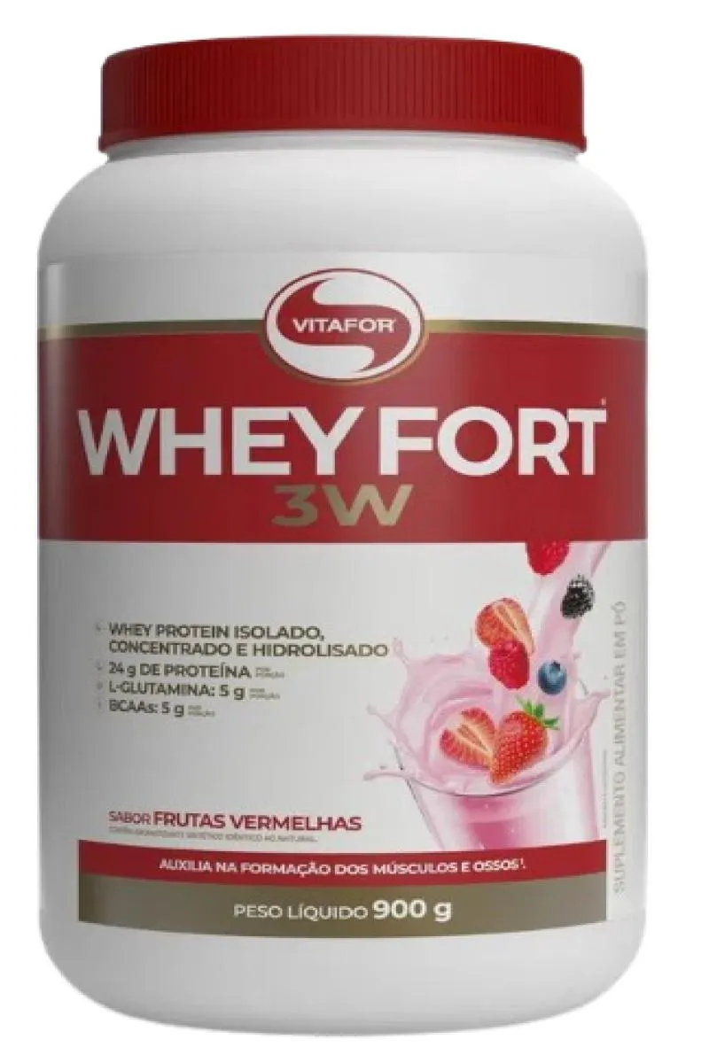 KIT 2X: WHEY FORT 3W FRUTAS VERMELHAS VITAFOR 900G