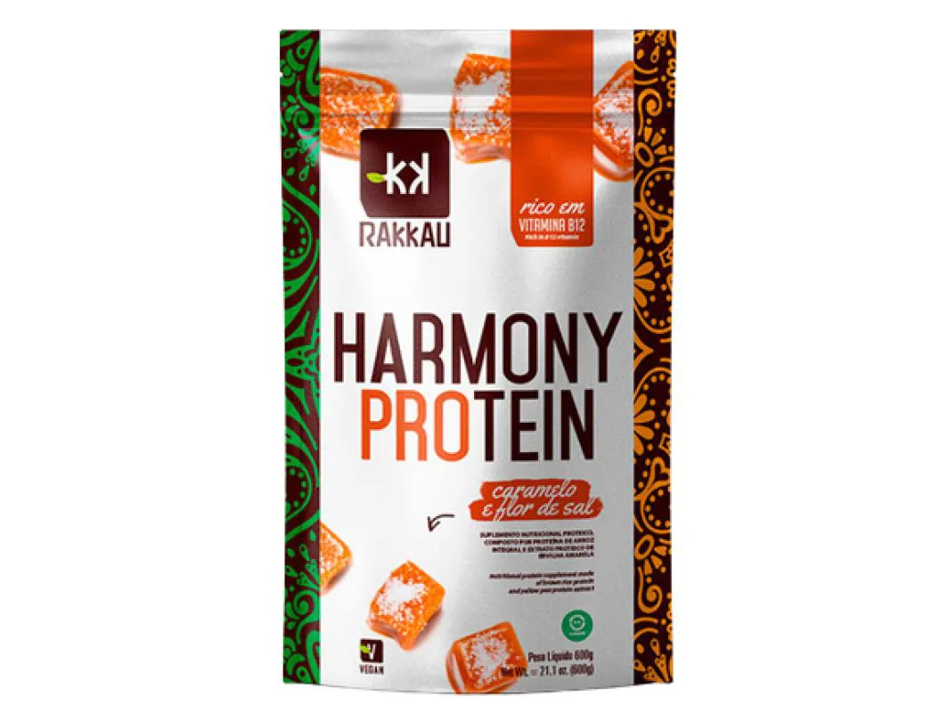 Kit Proteína Vegetal Rakkau Harmony Protein Caramelo e Flor de Sal Vegano 600g 2 unidades 