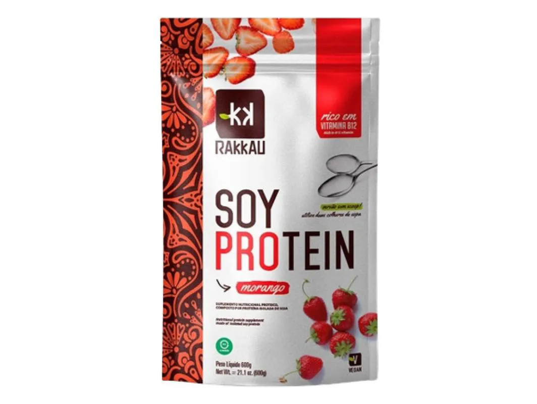 Kit Proteína de Soja Rakkau Soy Protein Morango 600g 2 unidades 