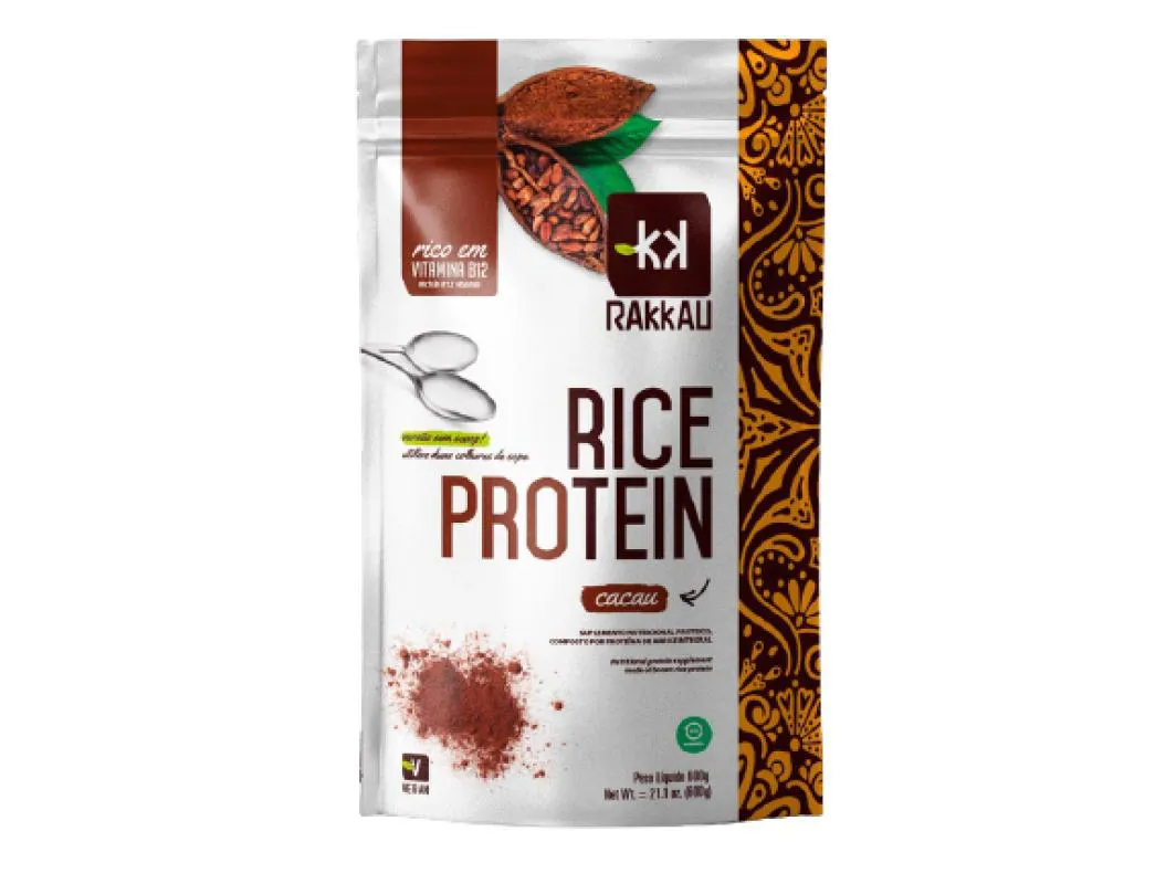 Kit Proteína de Arroz Rakkau Rice Protein Cacau 600g 2 unidades 