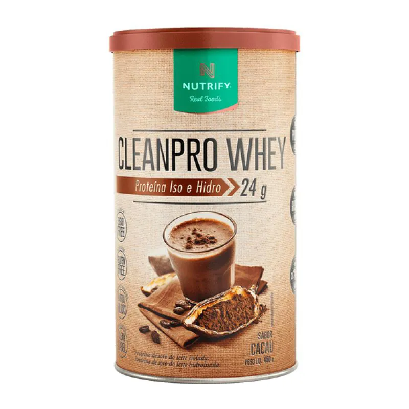 KIT 2X: CLEANPRO WHEY PROTEIN ISOLADO CACAU NUTRIFY 450G